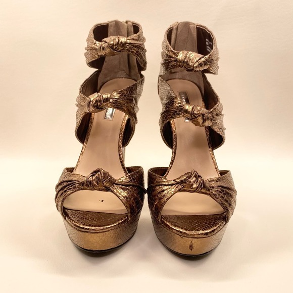 H by Halston Shoes - H by Halston // Bronze Snakeskin Embossed Metallic Heels, Size 8M
